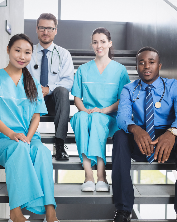 Medical team on stairs